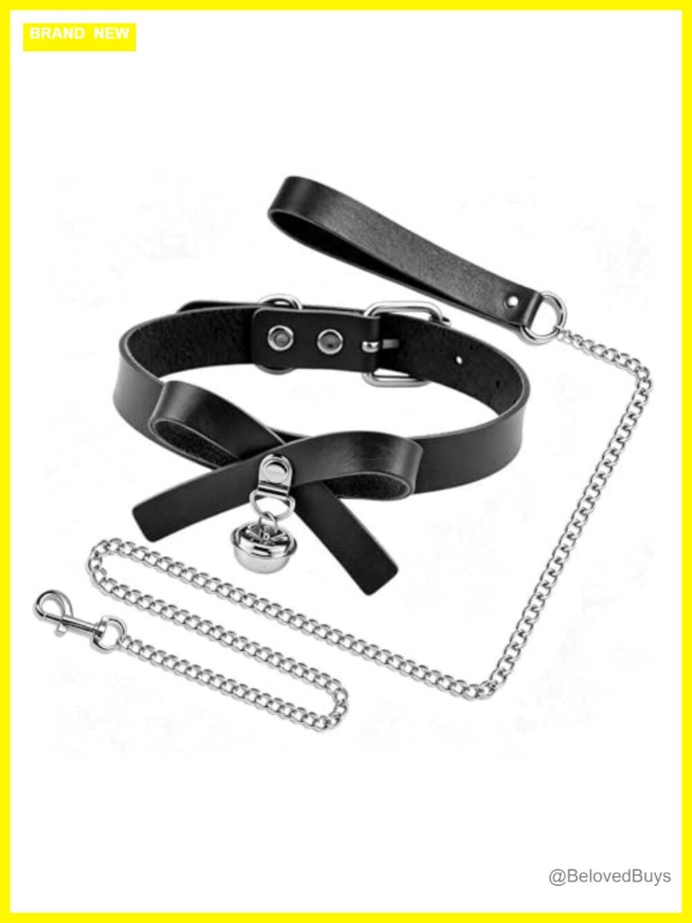 Faux Leather Choker Necklace with Bow Bell & Body Chain, Adjustable Y2K Collar
